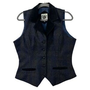 Grizzly Outfitters Plaid Western Vest Womens Size Large Blue Black Vampy Grunge